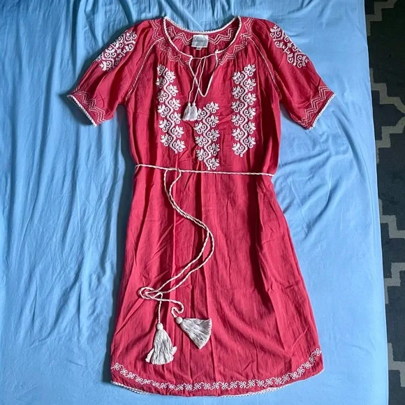 green emerald velvet dress Maeve Anthropologie Embroidered Tiered Tunic Dress – White Chocolate Couture main image 1